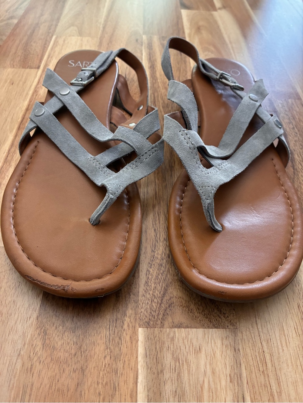 Franco Sarto Gretchen Strappy Sling Back Thong Sandals Gray Suede Women’s Sz 10 - Picture 5 of 14